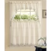 Kate Aurora Country Farmhouse Living Complete 4 Piece Orchard Sheer Embroidered Kitchen Curtain Tier & Swag Valance Set - Beige