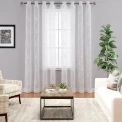 Trinity Semi Sheer Curtains 2 Panels Floral Embroidered Half Translucent Grommet Voile Drapes Farmhouse Window Treatments