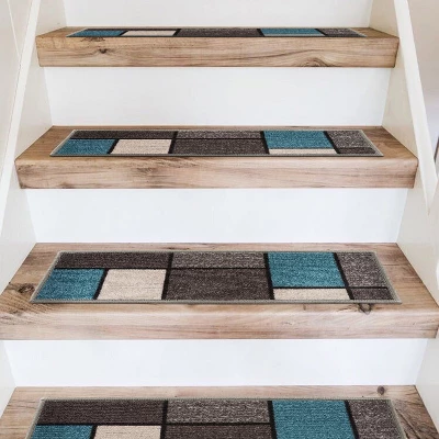 World Rug Gallery Contemporary Modern Boxes Non-Slip Stair Treads - Image 4