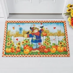 Collections Etc Scarecrow Pumpkin Harvest Printed Doormat 1'6"x2'6"