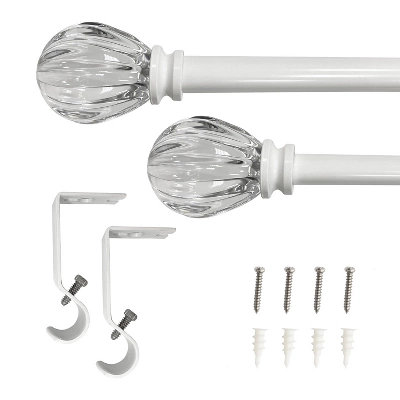 Decorative Drapery Single Rod Set With Acrylic Pumpkin Finials White - Lumi Home Furnishings