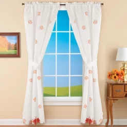 Collections Etc Multicolored Maple Leaf Embroidered Window Curtains