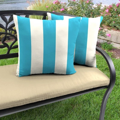 Set Of 2 16" X 16" Outdoor Throw Pillows Washed Turquoise White - Jordan Manufacturing - Image 2