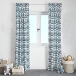 Bacati - Grey/Aqua Triangles Boys Cotton Printed Single Window Curtain Panel