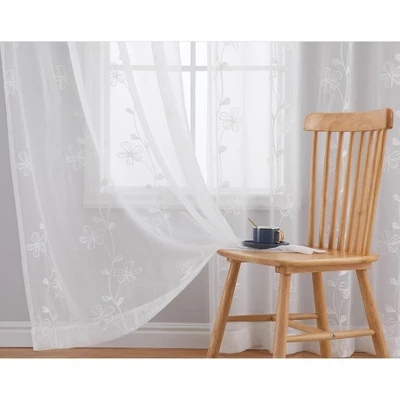 Trinity Semi Sheer Curtains 2 Panels Floral Embroidered Half Translucent Grommet Voile Drapes Farmhouse Window Treatments - Image 6