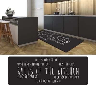J&V TEXTILES 20" X 55" Oversized Cushioned Anti-Fatigue Kitchen Runner Mat (Rules Of The Kitchen)