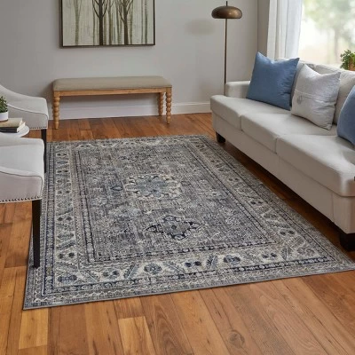 Bellini Transitional Medallion, Taupe/Gray/Blue, 2' X 3' Accent Rug - Image 2