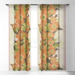 Sewzinski Retro Orange Flowers Single Panel Sheer Window Curtain - Society6