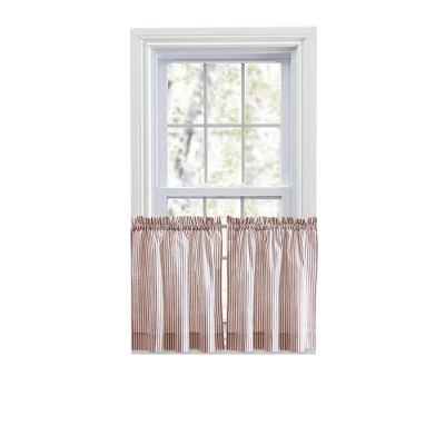 Ellis Curtain Plaza Classic Ticking Stripe Printed On Natural Ground 1.5" Rod Pocket Tailored Tiers Brick - Image 5