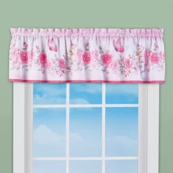 Collections Etc Pink Roses Garland & Butterflies Window Valance Curtains