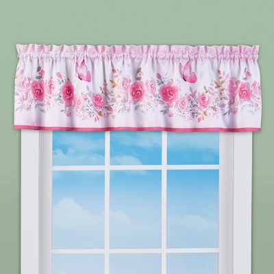 Collections Etc Pink Roses Garland & Butterflies Window Valance Curtains