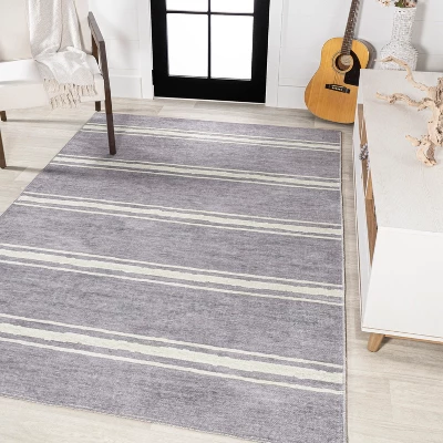 Bande Distressed Ticking Stripe Machine-Washable Area Rug - JONATHAN Y - Image 2