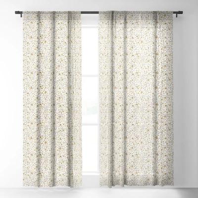 Ninola Design Winter Stars Holiday Gold Single Panel Sheer Window Curtain - Deny Designs