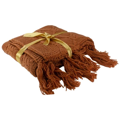 Northlight Golden Ochre Knit Throw Blanket With Tassels 50" X 60" - Image 3