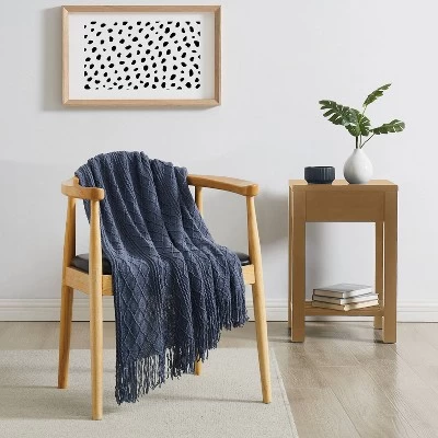 50"x60" Woven Texture Solid Throw Blanket Dark Blue - Brooklyn Loom - Image 2