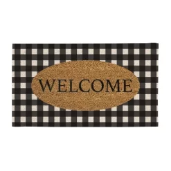 Evergreen Buffalo Check Welcome Indoor Outdoor Natural Coir Doormat 1'4"x2'4" Black