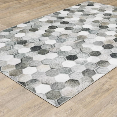 Marcel Geometric Block Animal Print Area Rug White/Gray - Captiv8e Designs - Image 2