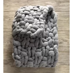 VivaTerra Chunky Knit Peruvian Wool Throw - Light Gray