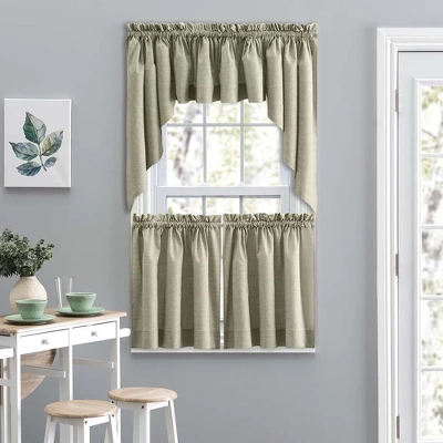 Ellis Lisa Solid Color Poly Cotton Duck Fabric 1.5" Rod Pocket For Simple Window Tailored Swag 56"x36" Mist