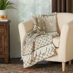 50"x60" Bohemian Fringe Stonewash Throw Blanket Natural - Mina Victory