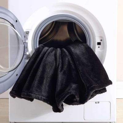 50"x60" Faux Fur Solid Reversible Throw Blanket Black - City Scene - Image 2