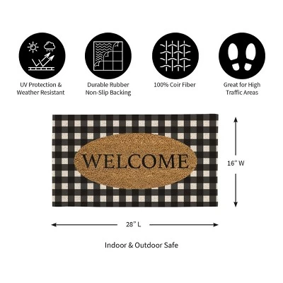 Evergreen Buffalo Check Welcome Indoor Outdoor Natural Coir Doormat 1'4"x2'4" Black - Image 4