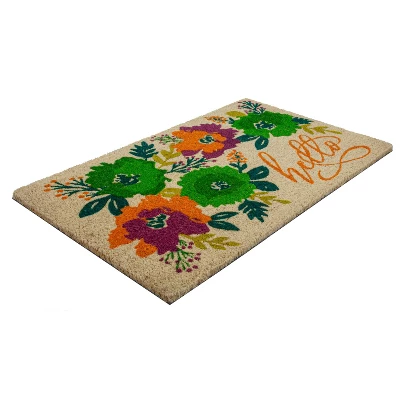 1'4" X 2'4" Unique Blooms Hello Indoor/Outdoor Coir Doormat - Entryways - Image 4