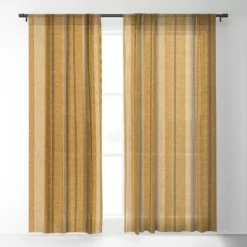 Little Arrow Design Co Ivy Stripes Mustard Single Panel Sheer Window Curtain - Deny Designs