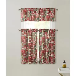Kate Aurora Christmas Noel Complete Semi Sheer Kitchen Curtain Tier & Valance Set