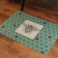 2'x3' ColorStar Bee Hex Door Mat Green - Bungalow Flooring