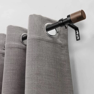 Decorative Drapery Curtain Rod With Maple Wood Cylinder Finials Matte Black - Lumi Home Furnishings