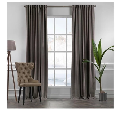 Towels Beyond Extra Long Room Darkening Faux Velvet Curtain Panels Set Of 2, Stone - Image 2