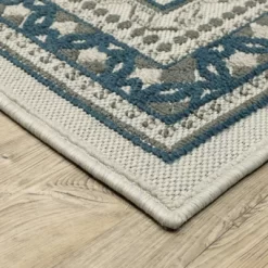 Trinity Classic Border Patio Area Rug Beige/Blue - Captiv8e Designs