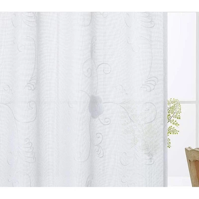 Trinity Short Curtains Floral Embroidered Pom Design Semi Sheer Rod Pocket - Image 3