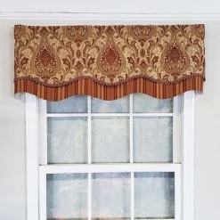 RLF Home Chenille Fabric With Damask Motive Paisley Dream Glory Valance 3" Rod Pocket 50" X 16" Gold/Bronze