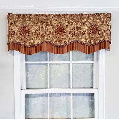 RLF Home Chenille Fabric With Damask Motive Paisley Dream Glory Valance 3" Rod Pocket 50" X 16" Gold/Bronze