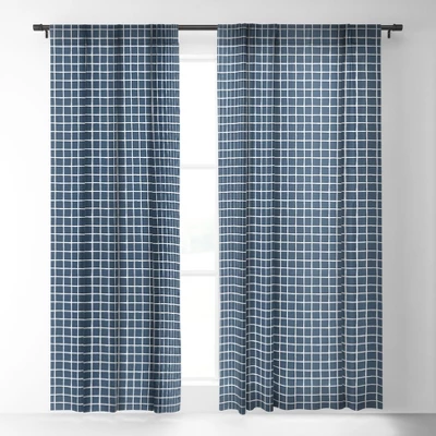 Avenie Grid Pattern Navy 64" X 50" Single Panel Sheer Window Curtain - Society6