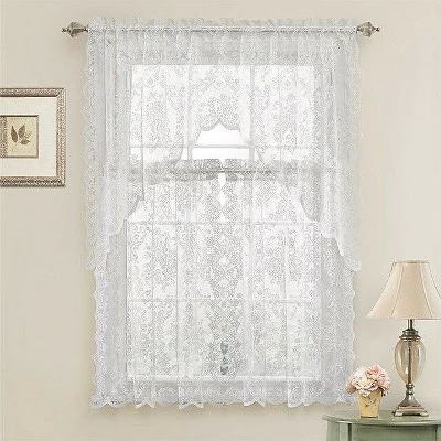 Kate Aurora Shabby Living Lena Floral Lace Complete Kitchen Curtain Tier & Swag Set - Image 3