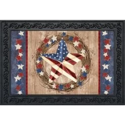 Briarwood Lane Americana Barnstar Patriotic Doormat Primitive Wreath Indoor Outdoor 30" X 18"