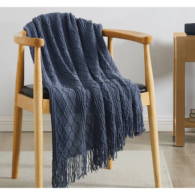 50"x60" Woven Texture Solid Throw Blanket Dark Blue - Brooklyn Loom - Image 3