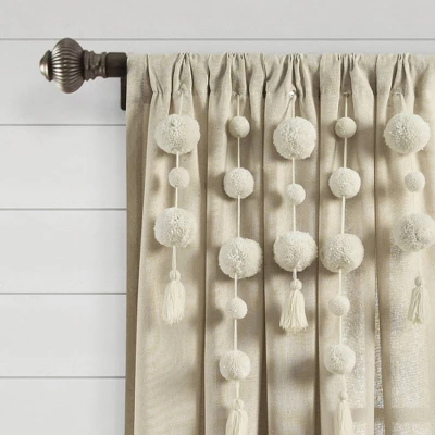 Boho Pom Pom Tassel Linen Window Curtain Panel - Lush Décor