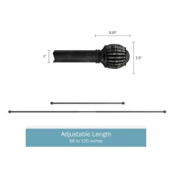 Hastings Home Curtain Rod, Black With Cone Finials