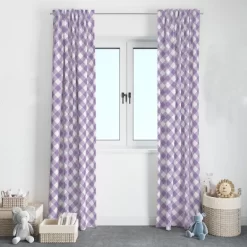 Bacati - Check Plaids Printed Purple Cotton Printed Single Window Curtain Panel