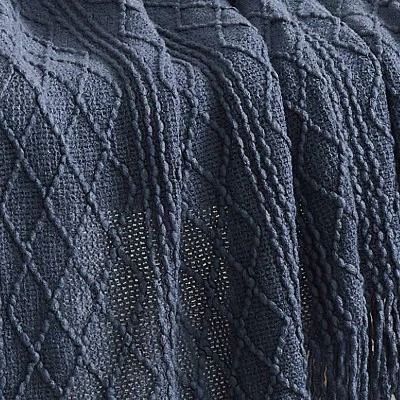 50"x60" Woven Texture Solid Throw Blanket Dark Blue - Brooklyn Loom