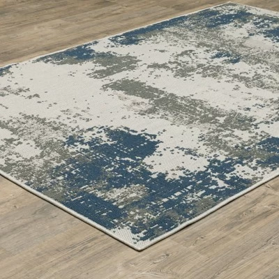 Trinity Modern Distressed Abstract Patio Area Rug Beige/Blue - Captiv8e Designs - Image 2