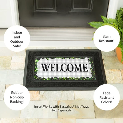 Evergreen Boxwood Framed Plaid Sassafras Indoor Outdoor Switch Doormat 10 X 22 Gray - Image 4
