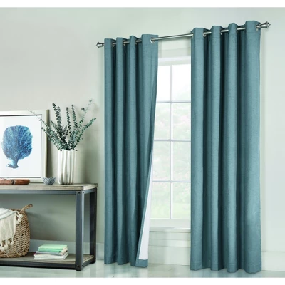Thermaplus Ventura Blackout Grommet Curtain Panel Pair Frame Your Windows With Subtle Slub Textured Motif Blue - Image 4