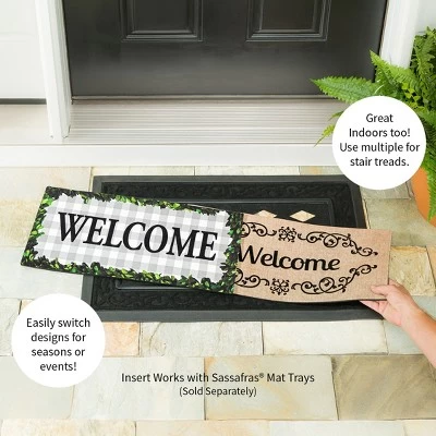 Evergreen Boxwood Framed Plaid Sassafras Indoor Outdoor Switch Doormat 10 X 22 Gray - Image 3