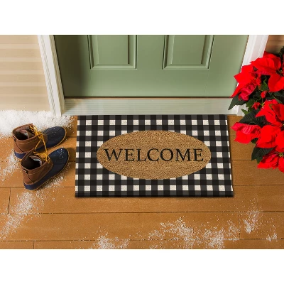 Evergreen Buffalo Check Welcome Indoor Outdoor Natural Coir Doormat 1'4"x2'4" Black - Image 3