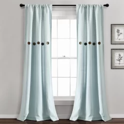 Home Boutique Farmhouse Button Stripe Yarn Dyed Woven Cotton Window Curtain Panels Blue 40X84 Set